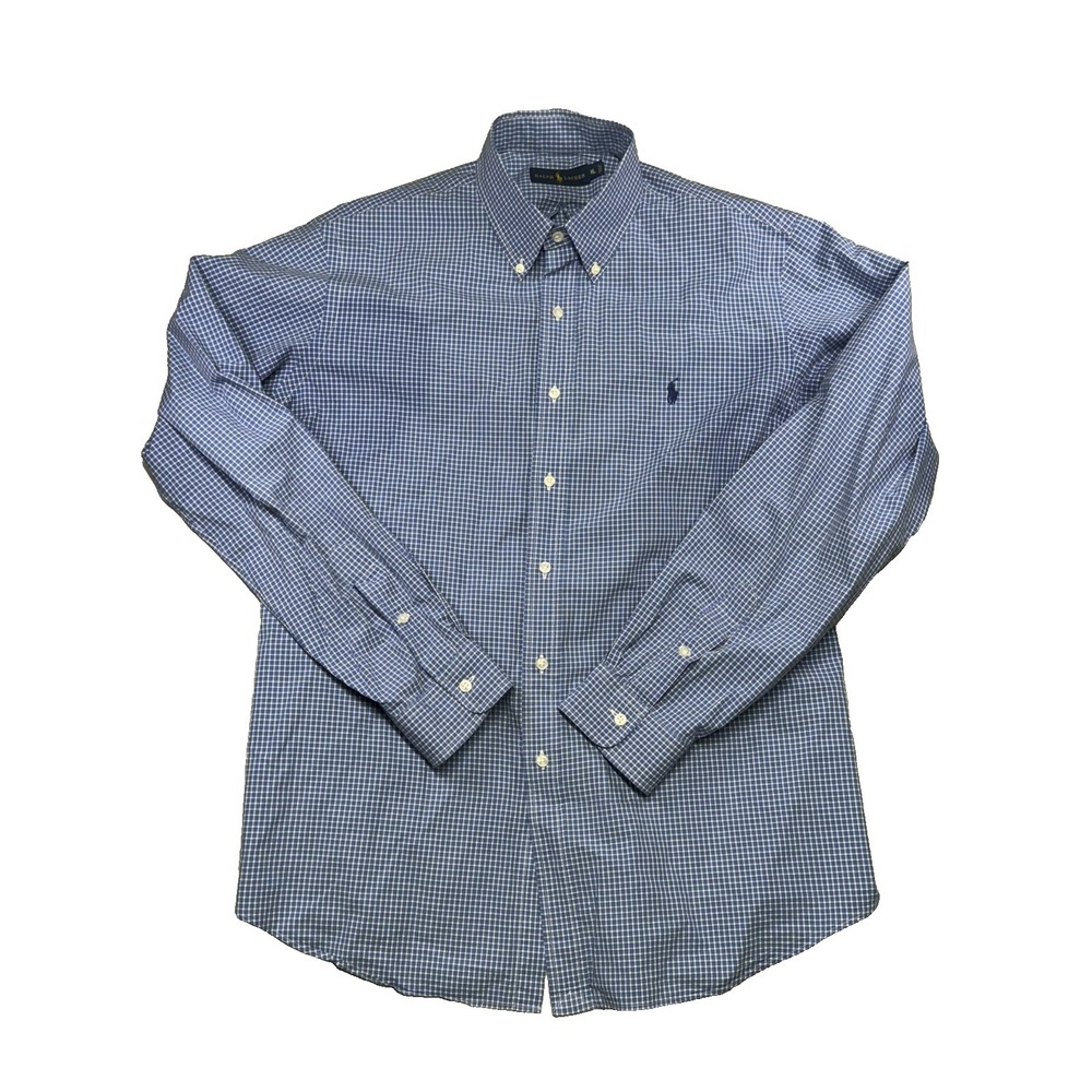Ralph Lauren Gingham Blue White Plaid Button Down Shirt Mens XL